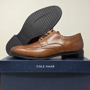 Cole Haan Grand+ Wingtip Oxford Mens Size 9.5 Dress Shoes British Tan C37330 New